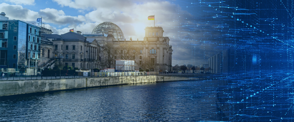 Reichstag mit Wasser und Verlauf zu futuristischen Linien